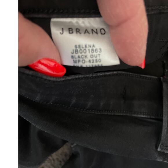 J Brand Coated Black Out Selena Cropped Lace Hem Mid-Rise Bootcut Jeans Size 29 - Picture 6 of 12